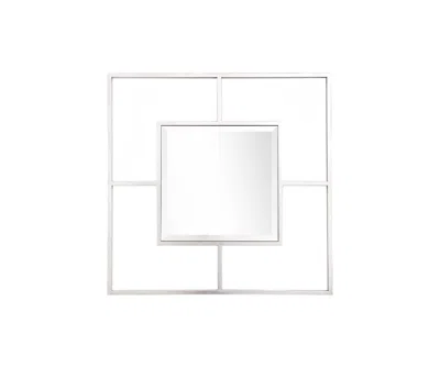 Homezia 32" Silver Square Metal Framed Accent Mirror In Neutral