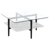 Homezia 32" White And Black Glass And Steel Square Coffee Table With Shelf