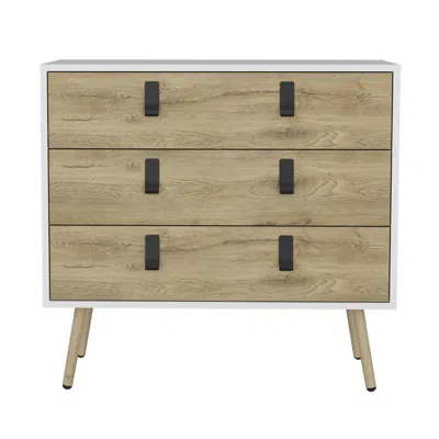 Homezia 32" White And Natural Three Drawer Dresser In Blue