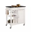 Homezia 32" X 19" X 34" Black And White Rubber Wood Kitchen Cart