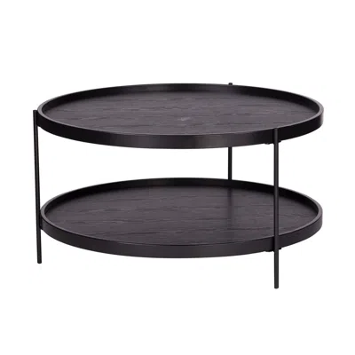 Homezia 33" Black Manufactured Wood And Metal Round Coffee Table