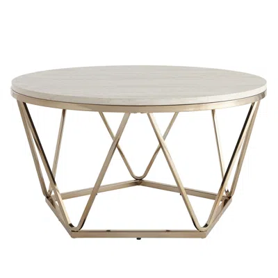 Homezia 33" Champagne Solid Manufactured Wood And Metal Round Coffee Table In Brown