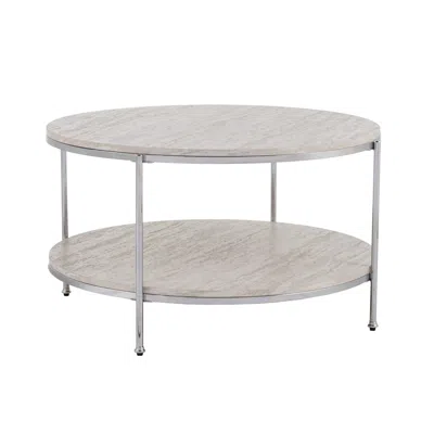 Homezia 33" Chrome Faux Marble And Metal Round Coffee Table