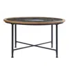 Homezia 33" Floral Design Glass Top Round Coffee Table
