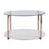 Homezia 33" Gold Glam Glass And Faux Marble Two Tier Round Coffee Table