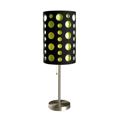 Homezia 33" Silver Metal Mod Table Lamp With Black And Green Drum Shade