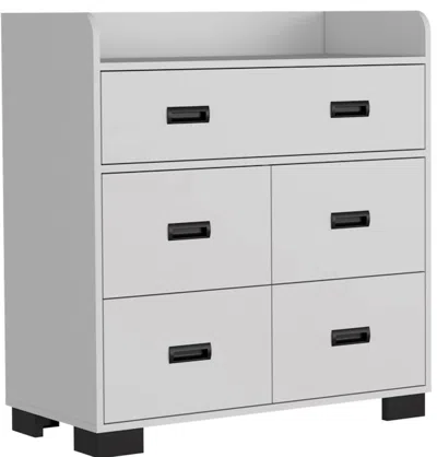 Homezia 33" White Manufactured Wood Five Drawer Dresser In Black