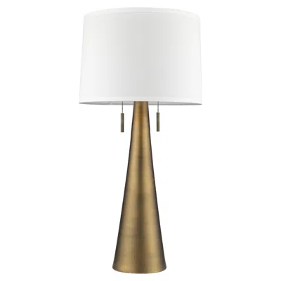 Homezia 34" Brass Metal Two Light Table Lamp With White Empire Shade In Gold