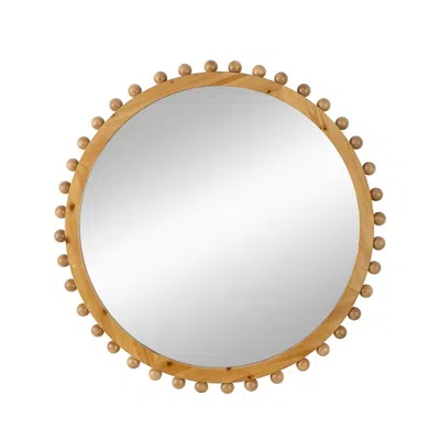 Homezia 34" Brown Round Accent Mirror