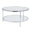 Homezia 34" Chrome Glass And Metal Round Mirrored Coffee Table