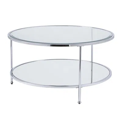 Homezia 34" Chrome Glass And Metal Round Mirrored Coffee Table In Brown
