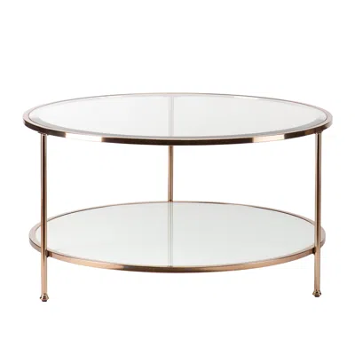 Homezia 34" Clear And Gold Glass With Iron Round Coffee Table