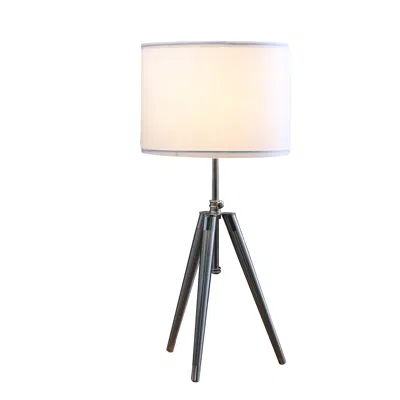 Homezia 34" Silver Metal Adjustable Tripod Table Lamp With White Round Shade In Brown