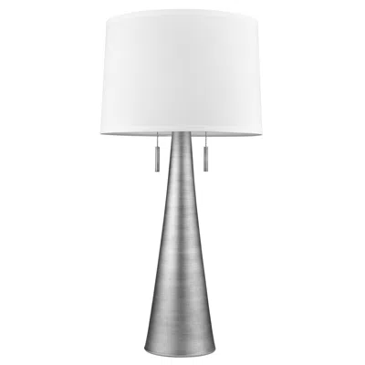 Homezia 34" Silver Metal Two Light Table Lamp With White Empire Shade