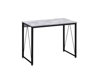 Homezia 35" Antiqued White And Black Writing Desk