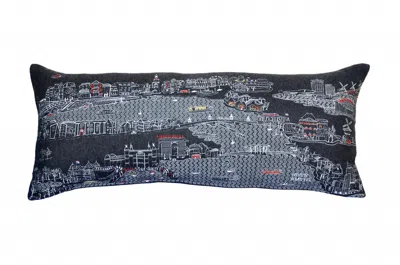 Homezia 35" Black Amsterdam Nighttime Skyline Lumbar Decorative Pillow