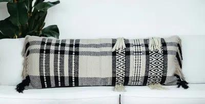 Homezia 35" Black And White Geo Long Lumbar Throw Pillow