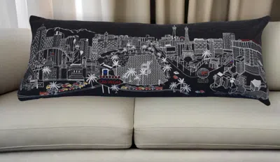 Homezia 35" Black As Vegas Nighttime Skyline Lumbar Decorative Pillow