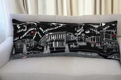 Homezia 35" Black Aspen Nighttime Skyline Lumbar Decorative Pillow