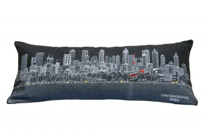 Homezia 35" Black Atlanta Nighttime Skyline Lumbar Decorative Pillow