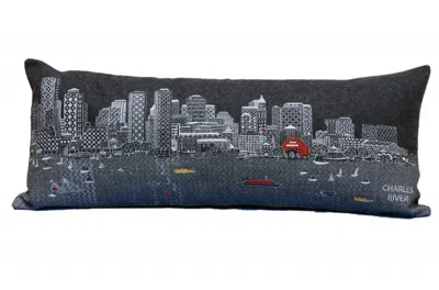 Homezia 35" Black Boston Nighttime Skyline Lumbar Decorative Pillow