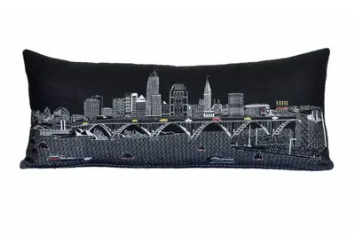 Homezia 35" Black Cleveland Nighttime Skyline Lumbar Decorative Pillow