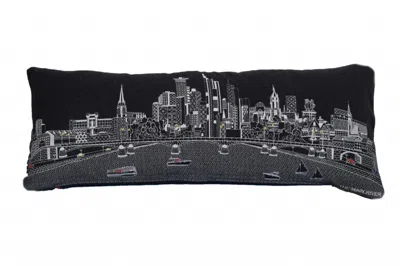 Homezia 35" Black Frankfurt Nighttime Skyline Lumbar Decorative Pillow