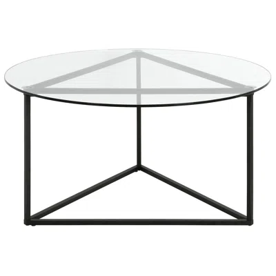 Homezia 35" Black Glass And Steel Round Coffee Table In Gray