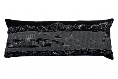 Homezia 35" Black Homer Spit Nighttime Skyline Lumbar Decorative Pillow