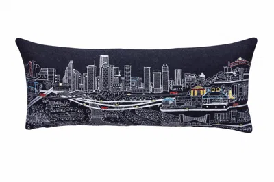 Homezia 35" Black Houston Nighttime Skyline Lumbar Decorative Pillow