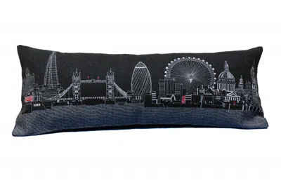 Homezia 35" Black London Nighttime Skyline Lumbar Decorative Pillow