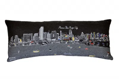 Homezia 35" Black Miami Nighttime Skyline Lumbar Decorative Pillow