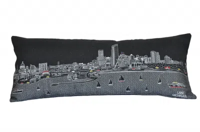 Homezia 35" Black Milwaukee Nighttime Skyline Lumbar Decorative Pillow