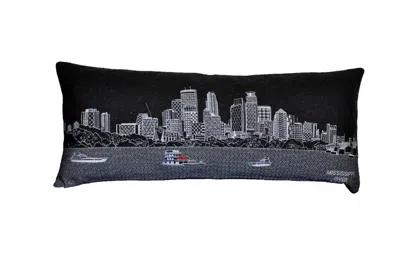 Homezia 35" Black Minneapolis Nighttime Skyline Lumbar Decorative Pillow