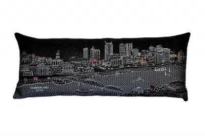 Homezia 35" Black Nashville Nighttime Skyline Lumbar Decorative Pillow