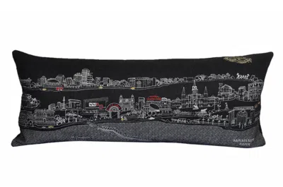 Homezia 35" Black New Orleans Nighttime Skyline Lumbar Decorative Pillow