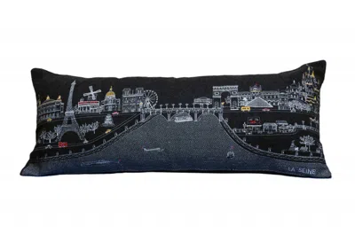 Homezia 35" Black Paris Nighttime Skyline Standard Lumbar Decorative Pillow
