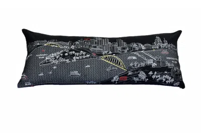 Homezia 35" Black Pittsburgh Nighttime Skyline Lumbar Decorative Pillow