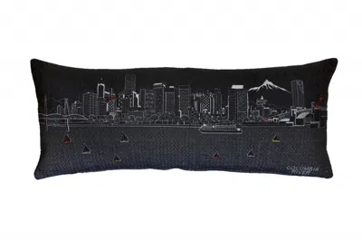 Homezia 35" Black Portland Nighttime Skyline Lumbar Decorative Pillow
