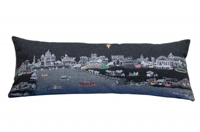 Homezia 35" Black Rome Nighttime Skyline Lumbar Decorative Pillow