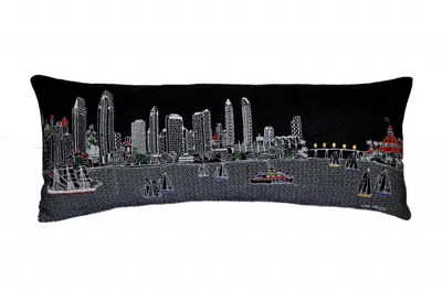 Homezia 35" Black San Diego Nighttime Skyline Lumbar Decorative Pillow