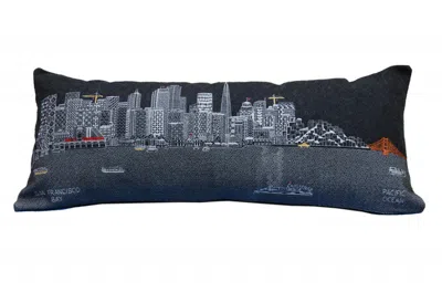 Homezia 35" Black San Francisco Nighttime Skyline Lumbar Decorative Pillow