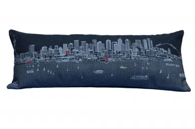 Homezia 35" Black Seattle Nighttime Skyline Lumbar Decorative Pillow In Blue