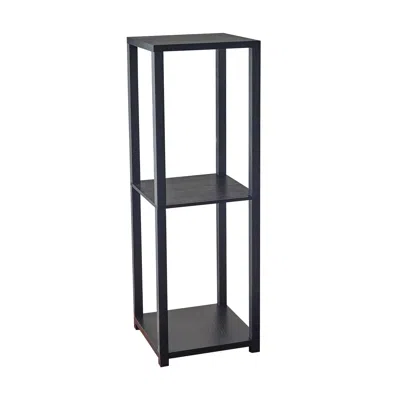 Homezia 35" Black Solid Wood Square End Table With Two Shelves