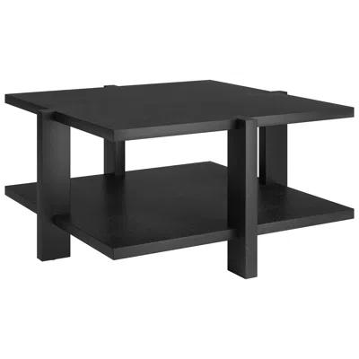 Homezia 35" Black Square Coffee Table With Shelf