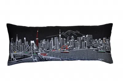 Homezia 35" Black Tokyo Nighttime Skyline Lumbar Decorative Pillow