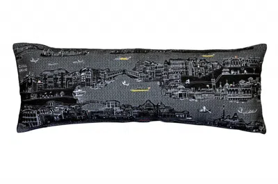 Homezia 35" Black Venice Nighttime Skyline Lumbar Decorative Pillow