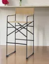 Homezia 35" Brown And Black Leather And Iron Bar Chair