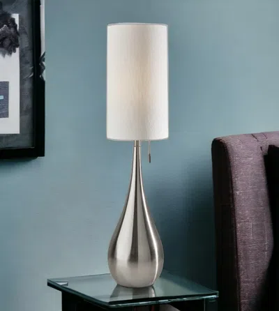 Homezia 35" Brushed Steel Metal Teardrop Table Lamp In Metallic
