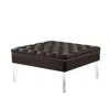 Homezia 35" Espresso Faux Leather And Clear Cocktail Ottoman